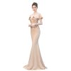 Wedding Evening Dress Ladies Toasting Wedding Long Dress Word Shoulder Thank-You Dinner Slim-fit Dress(Large)