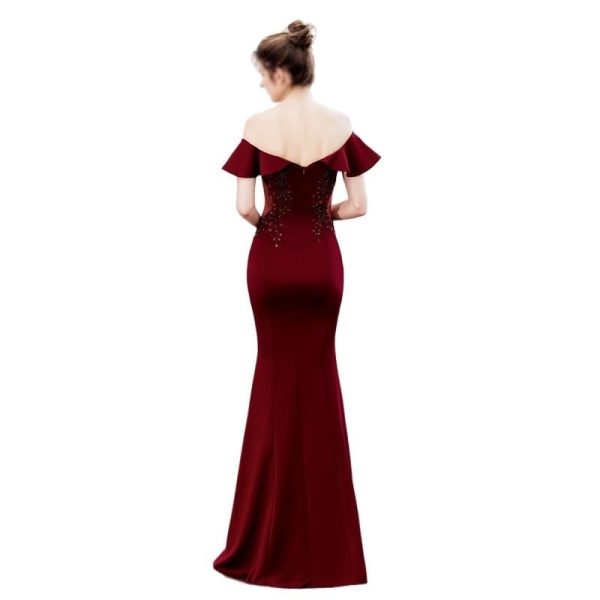 CSCDD Ladies Toasting Wedding Long Dress Shoulder Thank-You Dinner Slim-fit Dress Wedding Evening Dress