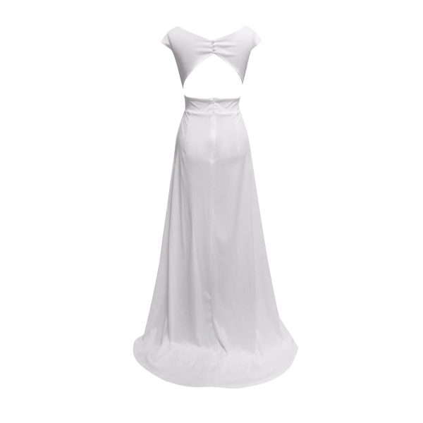Ladies White V-Neck Long Dinner Dress Designer Evening Dresses Women Vestidos
