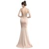 Sexy V-Neck Appliques Beading Prom Gown Long Simple Slim Fit Fishtail Skirt Nude Satin Dinner Dresses