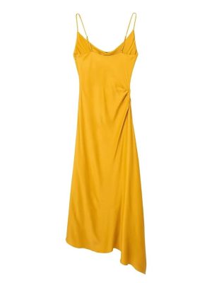 CSCDD Yellow Halter Dress Women's Long Dress Backback Satin Dress Women's Dinner Party Dress