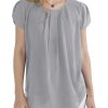Women's Casual Round Neck Basic Pleated Tops Short Sleeve Loose Fit Curved Keyhole Back Chiffon Blouses Tshirts