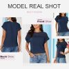 Women's Tops Casual Scoop Neck Short Sleeve Waffle Knit Hollow Out Shirts Loose Tunic Tops Blouses