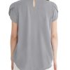 Women's Casual Round Neck Basic Pleated Tops Short Sleeve Loose Fit Curved Keyhole Back Chiffon Blouses Tshirts