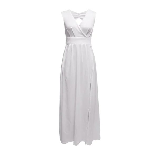 Ladies White V-Neck Long Dinner Dress Designer Evening Dresses Women Vestidos