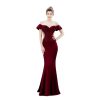 CSCDD Ladies Toasting Wedding Long Dress Shoulder Thank-You Dinner Slim-fit Dress Wedding Evening Dress