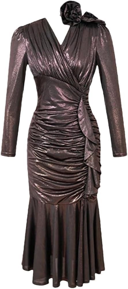 Women's Vintage Elegant Sweet Sparkly Evening Dress V-Neck Long Skinny Party Prom Maxi Dresses