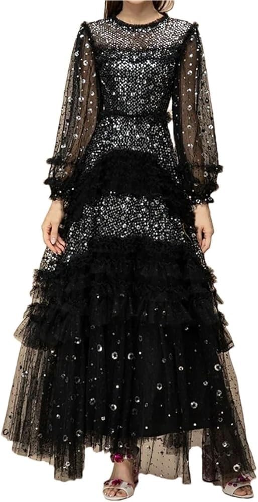 Elegant Summer High Waist Slim Fit Maxi Dress Women's Cascading Ruffle Gown Casual Lace Formal Cocktail Flowing Long Skirt