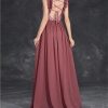 Women's Sexy V-Neck Evening Gown Chiffon Lace Dress Sleeveless Embroidery Formal Party Prom Long