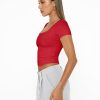Womens Short Sleeve T Shirts Double Lined Square Neck Going Out Crop Tops Summer Cute Clothes Basics Tees