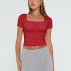 Womens Short Sleeve T Shirts Double Lined Square Neck Going Out Crop Tops Summer Cute Clothes Basics Tees