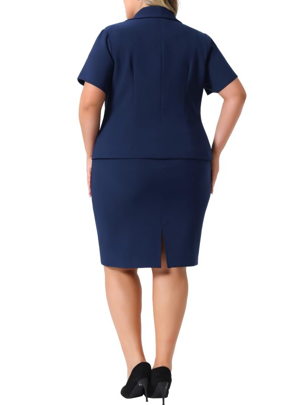Plus Size Women Blazer Suits Notch Lapel Short Sleeve Office Pencil Skirt Business Skirt Set