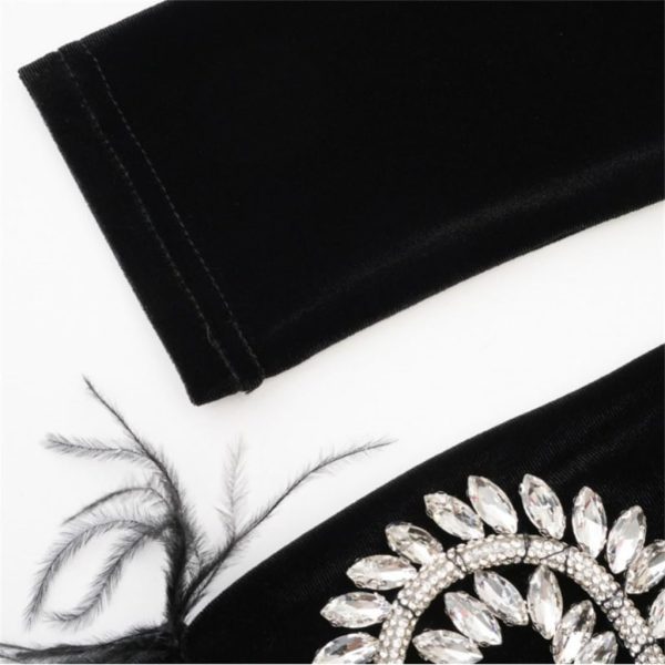 Blacks Long-sleeveds Skirts with Diamonds Highs Waist Thin and Hip Dinner Dress