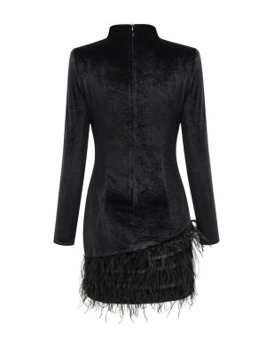 Blacks Long-sleeveds Skirts with Diamonds Highs Waist Thin and Hip Dinner Dress