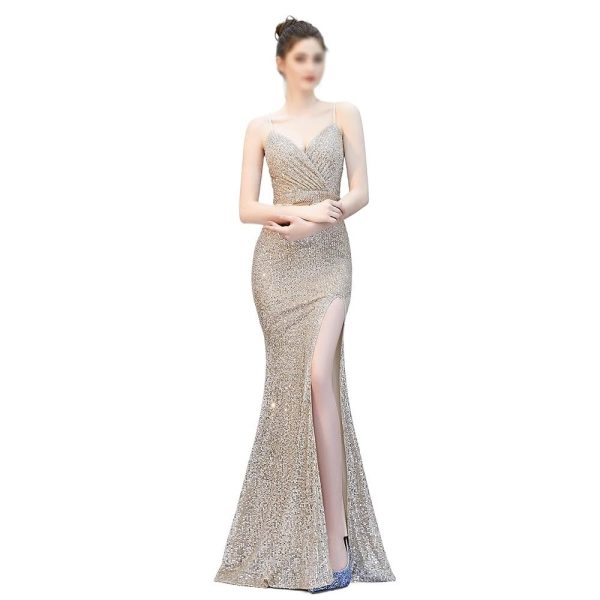 Women's Luxury Cocktail Party Dinner Dress Silver Sequins Slim Fit Long Skirt Women Sexy Elegant Evening Gown