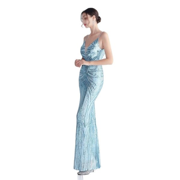 Ladies Mermaid Evening Gowns Sexy Spaghetti Strap V Neck Backless Maxi Skirt Women Elegant Party Dinner Dresses