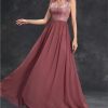 Women's Sexy V-Neck Evening Gown Chiffon Lace Dress Sleeveless Embroidery Formal Party Prom Long