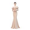 Wedding Evening Dress Ladies Toasting Wedding Long Dress Word Shoulder Thank-You Dinner Slim-fit Dress(Large)