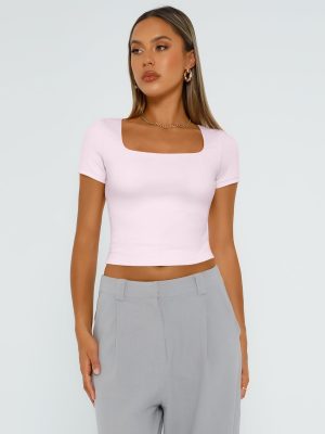 Tshirts Shirts for Women Double Lined Going Out Crop Tops 2025 Spring Summer Workout Y2k Clothes Beach Fashion