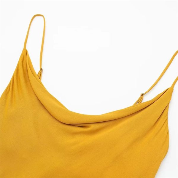 CSCDD Yellow Halter Dress Women's Long Dress Backback Satin Dress Women's Dinner Party Dress