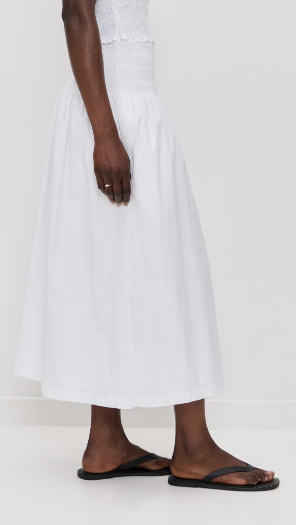 Women's Smocked-Waist Poplin Midi Skirt