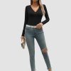 Womens Fall Deep V Neck Long Sleeve Shirts Modal Slim Fit Basic Tee Tops 2025