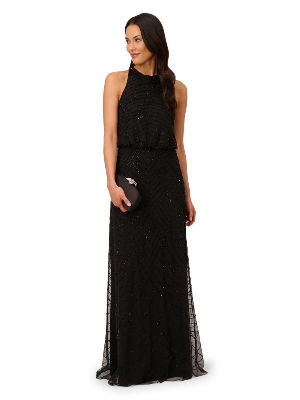 Women's Beaded Halter Long Dress