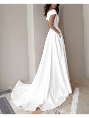 Ladies White V-Neck Long Dinner Dress Designer Evening Dresses Women Vestidos