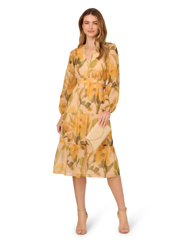 Women's Floral Organza Midi Dress