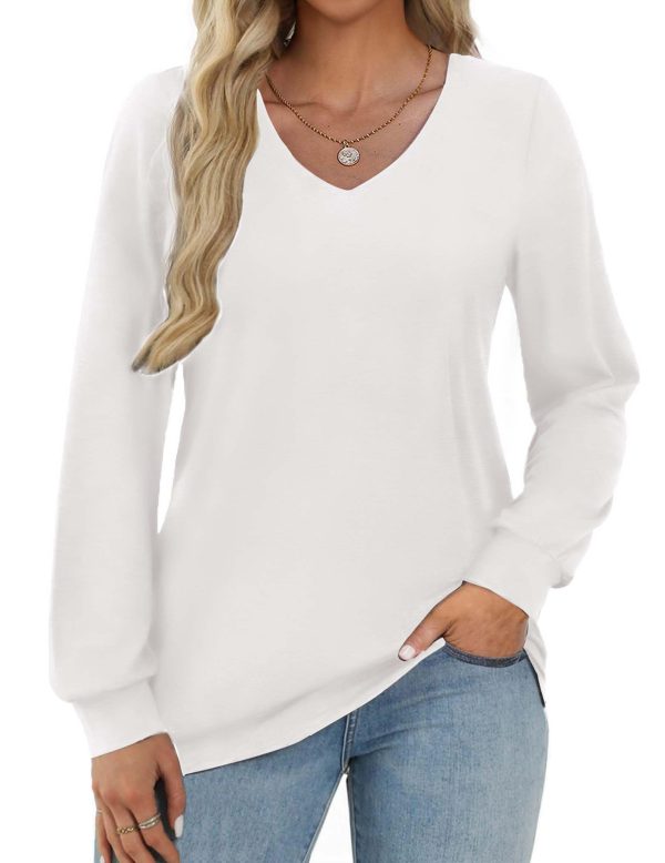 Womens Long Sleeve T Shirts V Neck Soft Basic Tee Loose Fit Casual Tops Fashion