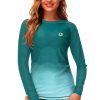 Womens Gradient Rash Guard UPF 50+ Swim Shirts Surfing Top with Thumb Hole
