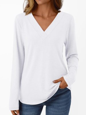 Womens Long Sleeve Tops T Shirts V Neck Casual Top Comfortable Shirt Soft Basic Tees Women Blouses