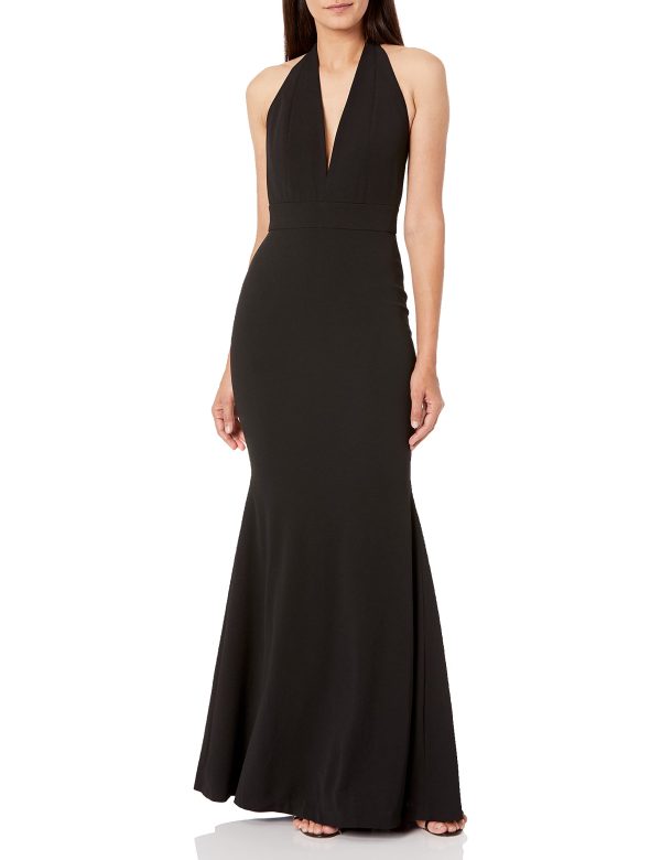 Women's Camden Sleeveless Halter Plunging Long Stretch Gown