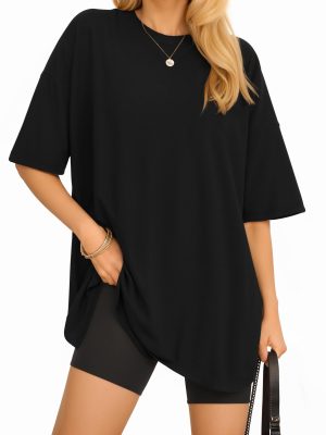 Women's Oversized T Shirts Short Sleeve Crewneck Loose Fit Tops Summer Basic Tee