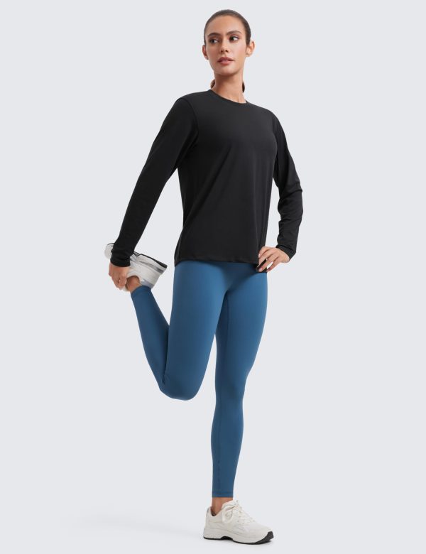 Womens Long Sleeve Tops High Crew Neck Casual Fall Shirts Basic Quick Dry Workout Athletic T-Shirt