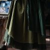 Women's Casual Elastic Waist Linen Patchwork A-Line Frayed Raw Hem Hippie Long Irregular Linen Skirt