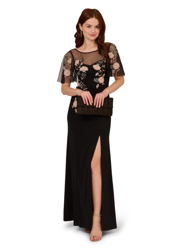 Women's Beaded Crepe Long Dress