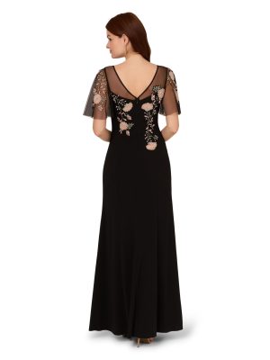 Women's Beaded Crepe Long Dress