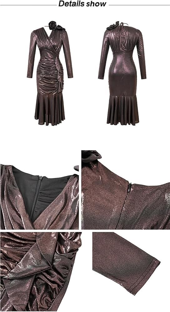 Women's Vintage Elegant Sweet Sparkly Evening Dress V-Neck Long Skinny Party Prom Maxi Dresses