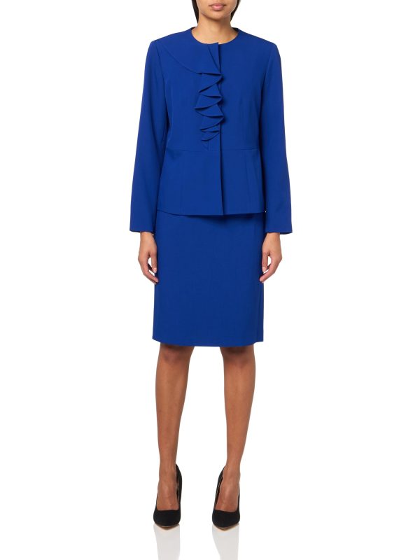 Women's Ruffle Front Blazer & Skirt, 2pc Set