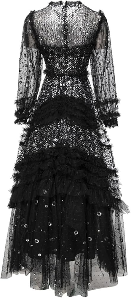 Elegant Summer High Waist Slim Fit Maxi Dress Women's Cascading Ruffle Gown Casual Lace Formal Cocktail Flowing Long Skirt