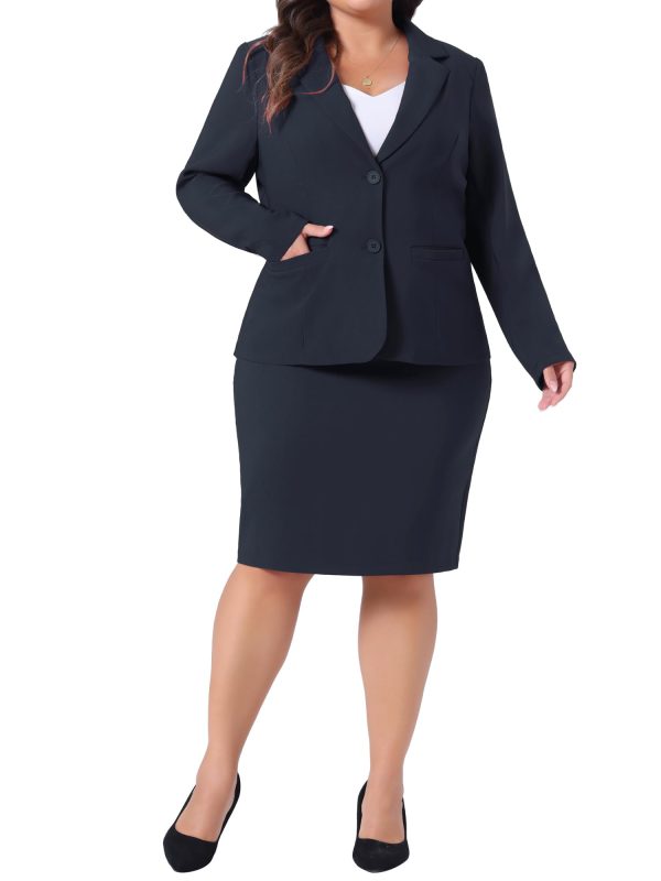 Plus Size Blazer and Skirt Suit Sets for Women 2 Piece Outfits Business Casual Suit Sets