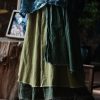 Women's Casual Elastic Waist Linen Patchwork A-Line Frayed Raw Hem Hippie Long Irregular Linen Skirt