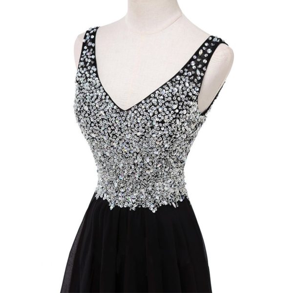 Women Formal Beaded Gradient Black Ombre Chiffon Long Prom Evening Dresses