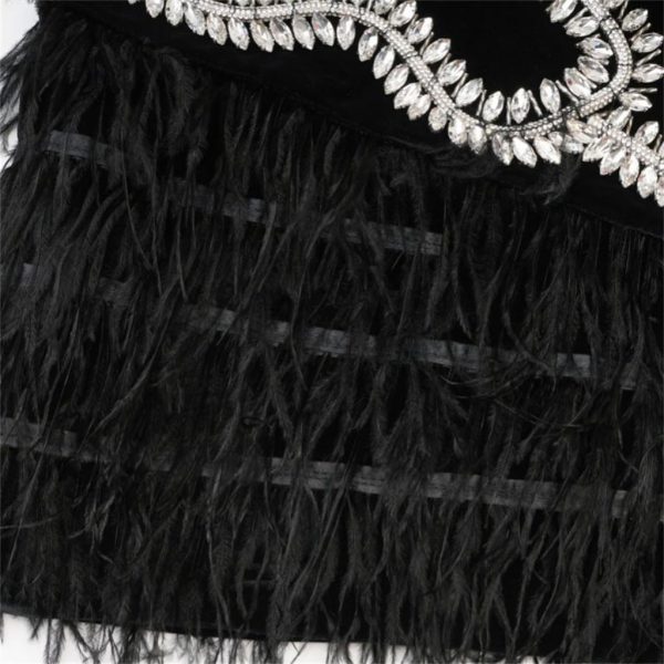 Blacks Long-sleeveds Skirts with Diamonds Highs Waist Thin and Hip Dinner Dress