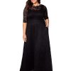 Women’s Plus Size Leona Lace Gown, Maxi Dress Formal Evening Ball Gown with Side Pockets for Wedding Guest