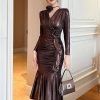 Women's Vintage Elegant Sweet Sparkly Evening Dress V-Neck Long Skinny Party Prom Maxi Dresses