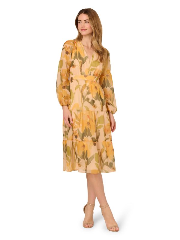 Women's Floral Organza Midi Dress