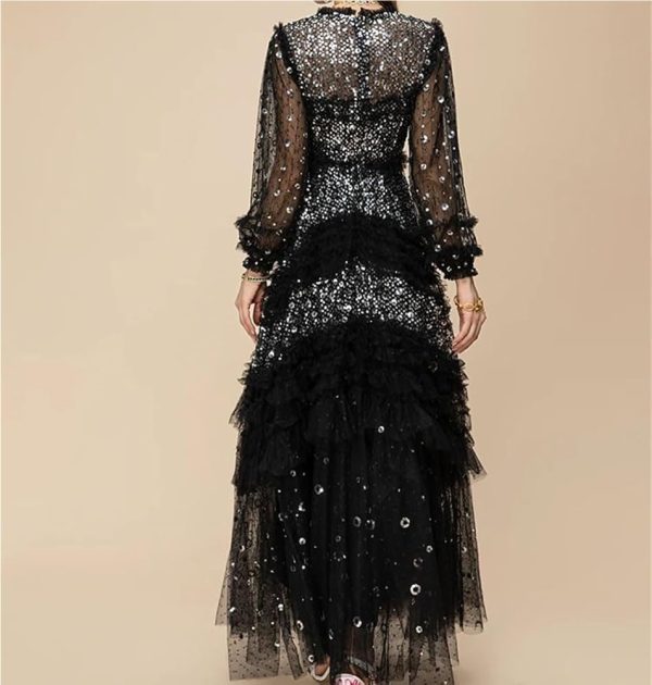 Elegant Summer High Waist Slim Fit Maxi Dress Women's Cascading Ruffle Gown Casual Lace Formal Cocktail Flowing Long Skirt