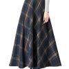 Women's Vintage High Waist Wool Blend Plaid A-Line Long Maxi Skirt with Pocket